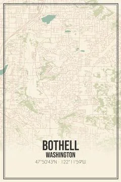 Retro US city map of Bothell, Washington. Vintage street map. Stock Illustration