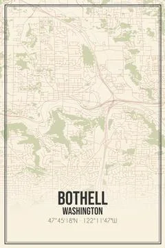Retro US city map of Bothell, Washington. Vintage street map. Stock Illustration