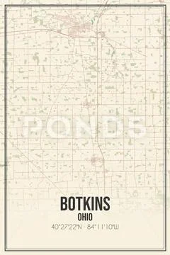 Retro US city map of Botkins, Ohio. Vintage street map.: Graphic #253933997