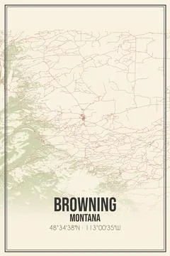 Retro US city map of Browning, Montana. Vintage street map. Stock Illustration