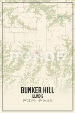 Retro Us City Map Of Bunker Hill, Illinois. Vintage Street Map 