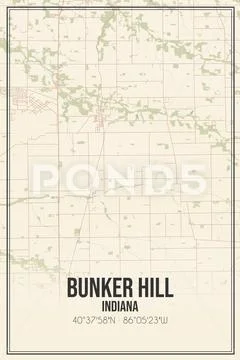 Retro US city map of Bunker Hill, Indiana. Vintage street map ...