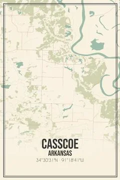Retro US city map of Casscoe, Arkansas. Vintage street map. Stock Illustration