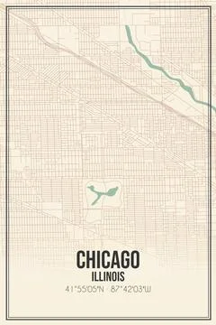Retro US city map of Chicago, Illinois. Vintage street map. Stock Illustration