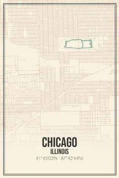 Retro US city map of Chicago, Illinois. Vintage street map. Stock Illustration