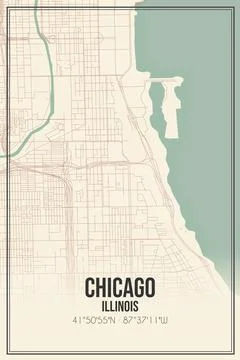 Retro US city map of Chicago, Illinois. Vintage street map. Stock Illustration