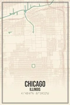 Retro US city map of Chicago, Illinois. Vintage street map. Stock Illustration