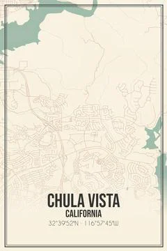 Retro US city map of Chula Vista, California. Vintage street map. Stock Illustration
