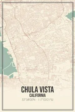 Retro US city map of Chula Vista, California. Vintage street map. Stock Illustration