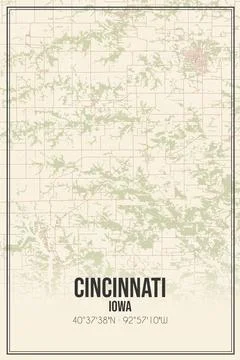 Retro US city map of Cincinnati, Iowa. Vintage street map. Stock Illustration