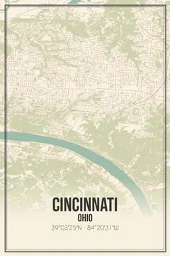 Retro US city map of Cincinnati, Ohio. Vintage street map. Stock Illustration