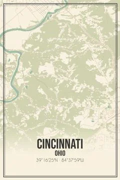 Retro US city map of Cincinnati, Ohio. Vintage street map. Stock Illustration