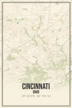 Retro US city map of Cincinnati, Ohio. Vintage street map. Stock Illustration