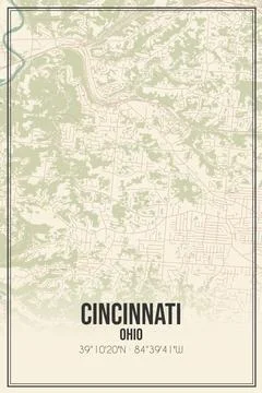 Retro US city map of Cincinnati, Ohio. Vintage street map. Stock Illustration