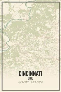Retro US city map of Cincinnati, Ohio. Vintage street map. Stock Illustration