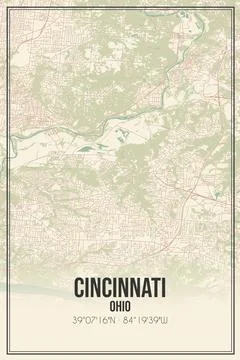 Retro US city map of Cincinnati, Ohio. Vintage street map. Stock Illustration