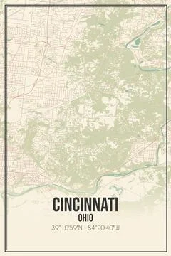 Retro US city map of Cincinnati, Ohio. Vintage street map. Stock Illustration