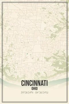 Retro US city map of Cincinnati, Ohio. Vintage street map. Stock Illustration