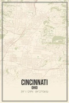 Retro US city map of Cincinnati, Ohio. Vintage street map. Stock Illustration