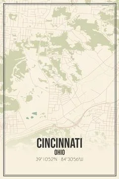 Retro US city map of Cincinnati, Ohio. Vintage street map. Stock Illustration