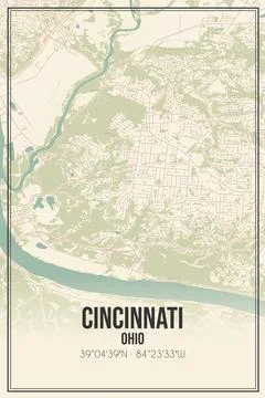 Retro US city map of Cincinnati, Ohio. Vintage street map. Stock Illustration