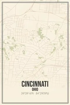 Retro US city map of Cincinnati, Ohio. Vintage street map. Stock Illustration