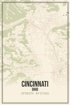 Retro US city map of Cincinnati, Ohio. Vintage street map. Stock Illustration