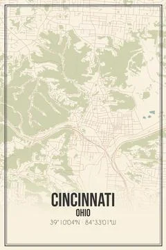 Retro US city map of Cincinnati, Ohio. Vintage street map. Stock Illustration