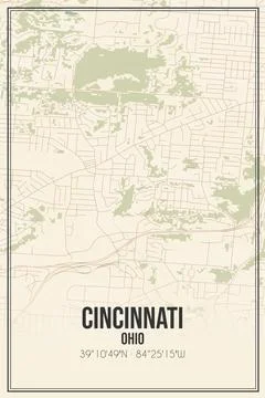 Retro US city map of Cincinnati, Ohio. Vintage street map. Stock Illustration