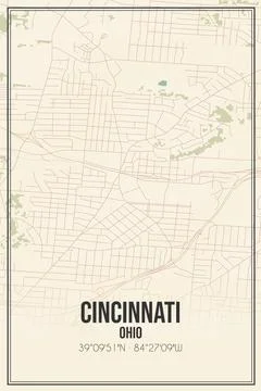 Retro US city map of Cincinnati, Ohio. Vintage street map. Stock Illustration
