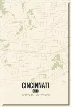 Retro US city map of Cincinnati, Ohio. Vintage street map. Stock Illustration