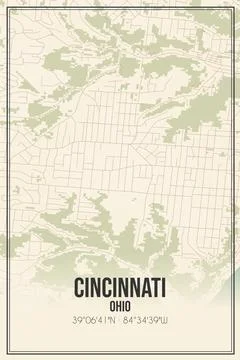 Retro US city map of Cincinnati, Ohio. Vintage street map. Stock Illustration