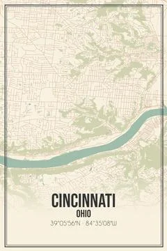 Retro US city map of Cincinnati, Ohio. Vintage street map. Stock Illustration