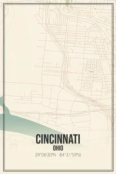 Retro US city map of Cincinnati, Ohio. Vintage street map. Stock Illustration