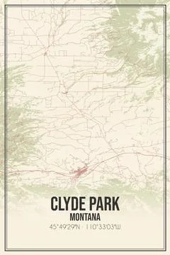 Retro US city map of Clyde Park, Montana. Vintage street map. Ilustração Stock