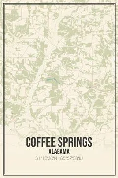 Retro US city map of Coffee Springs, Alabama. Vintage street map. Stock Illustration