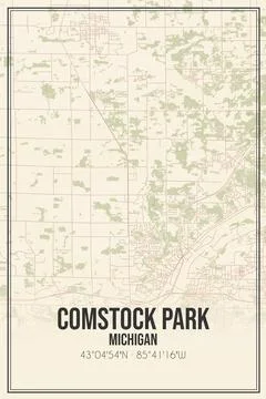 Retro US city map of Comstock Park, Michigan. Vintage street map. Ilustración de archivo