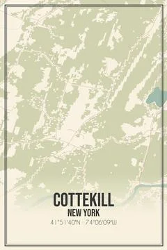 Retro US city map of Cottekill, New York. Vintage street map. Stock Illustration
