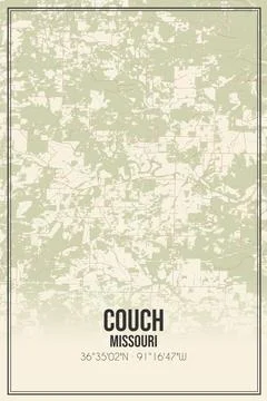 Retro US city map of Couch, Missouri. Vintage street map. Stock Illustration