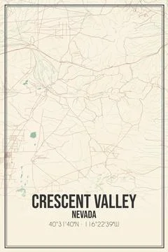 Retro US city map of Crescent Valley, Nevada. Vintage street map. Stock Illustration