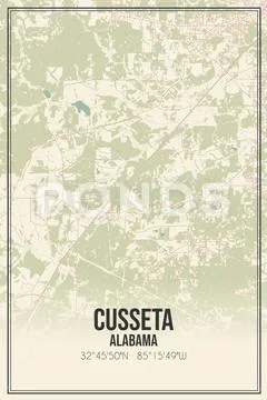 Retro US city map of Cusseta, Alabama. Vintage street map.: Royalty ...