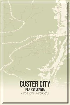 Retro US city map of Custer City, Pennsylvania. Vintage street map. Stock Illustration