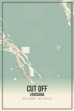 Retro US city map of Cut Off, Louisiana. Vintage street map. Illustrazione stock