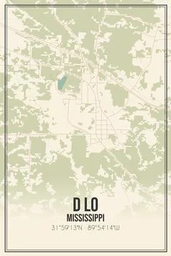 Retro US city map of D Lo, Mississippi. Vintage street map. Stock Illustration
