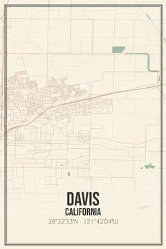 Retro US city map of Davis, California. Vintage street map. 스톡 일러스트