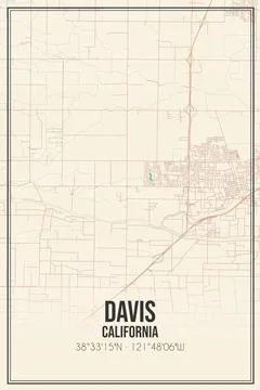 Retro US city map of Davis, California. Vintage street map. 스톡 일러스트