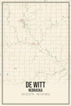 Retro US city map of De Witt, Nebraska. Vintage street map. Stock Illustration