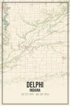 Retro US city map of Delphi, Indiana. Vintage street map. Stock Illustration