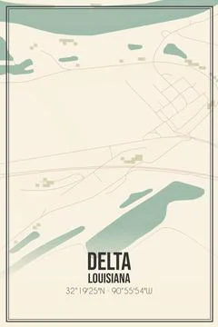 Retro US city map of Delta, Louisiana. Vintage street map. Stock Illustration