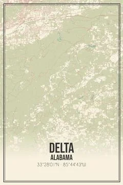 Retro US city map of Delta, Alabama. Vintage street map. Stock Illustration